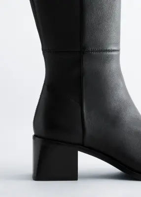 Bottines-chaussettes à tiges hautes en cuir - Noir — photo 4
