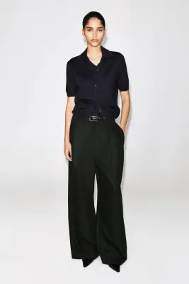 CHEMISE À MANCHES COURTES EN MAILLE DE LIN-MÉRINOS - BLEU MARINE — photo 1