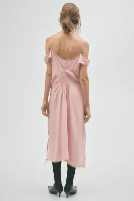 Robe épaules dénudées à effet superposé - Rose ancien clair — photo 3