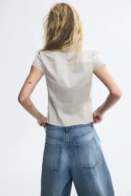 Top à boutons - Beige clair — photo 4