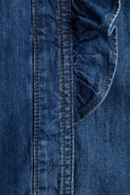 Blouse à volants ruchés en denim - Bleu denim foncé — photo 4