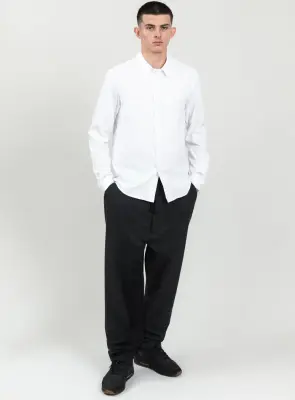 Shirt with Small Collar Stand in White End-on-End