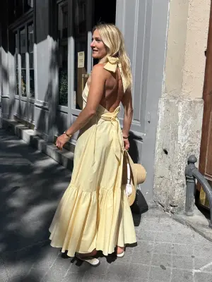 Robe longue dos nu en coton jaune pastel Retail price 500€ Taille S — photo 4