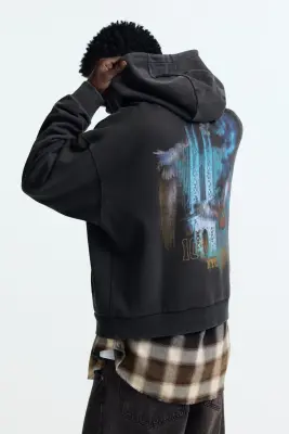 Hoodie imprimé Oversized Fit - Noir délavé/NYC — photo 3