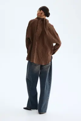 Chemise en seersucker avec foulard - Marron — photo 3