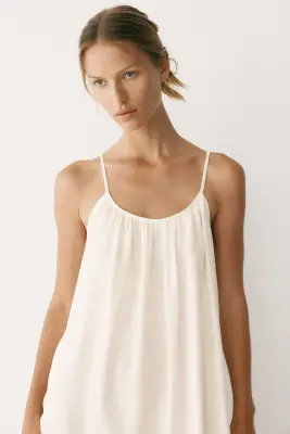 Robe sans fermeture en lin mélangé - Crème — photo 1