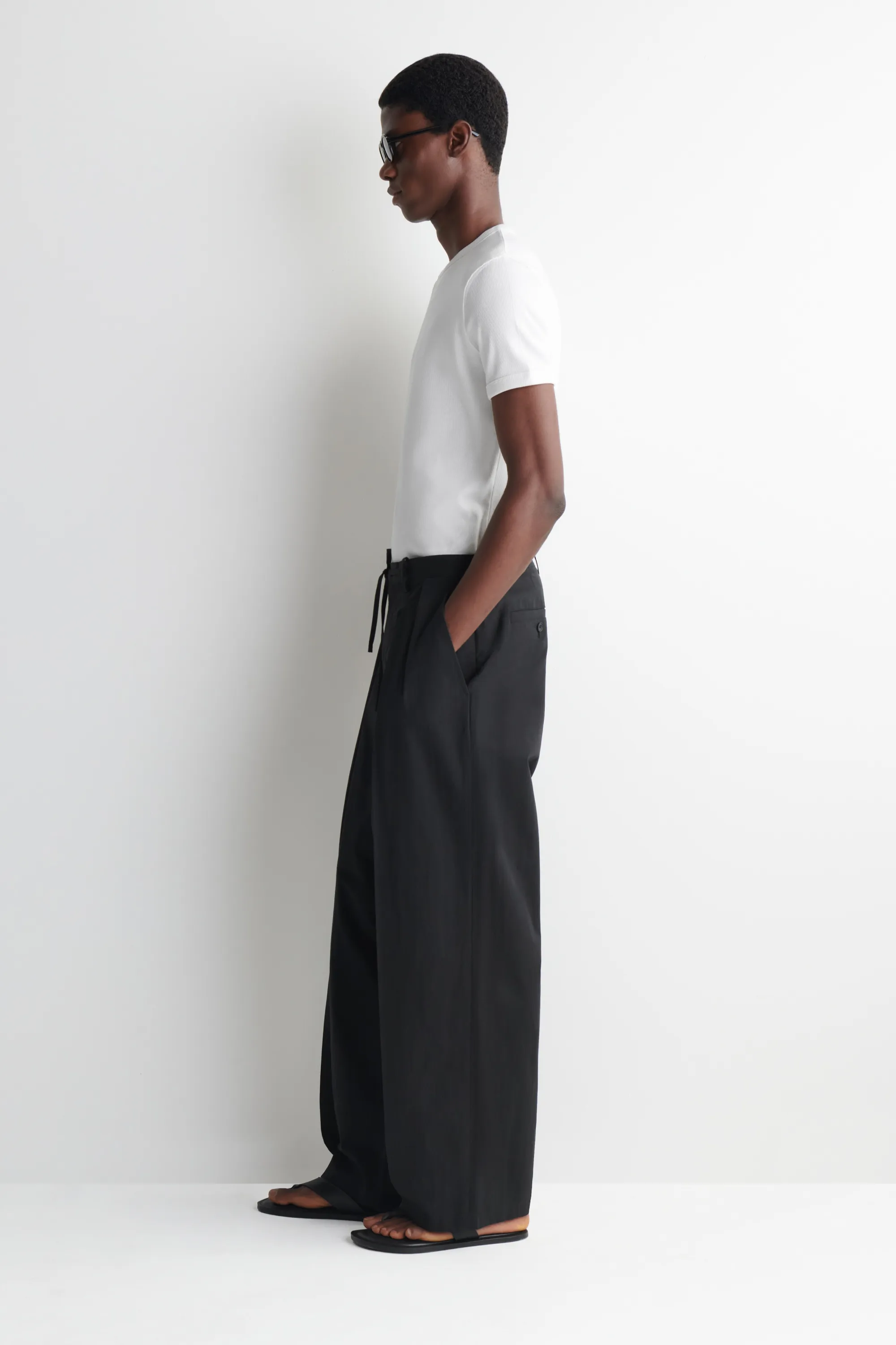 PANTALON LARGE DÉCONTRACTÉ EN COTON - NOIR