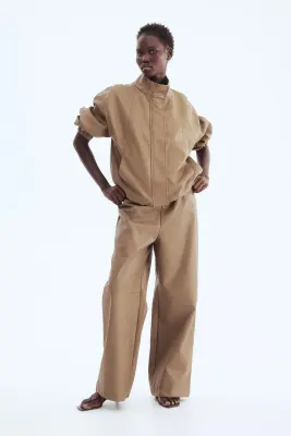 Pantalon en tissu enduit - Beige foncé — photo 1