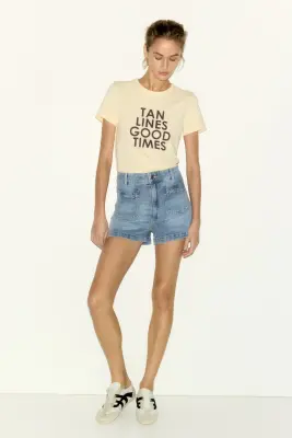 Short taille haute en denim - Bleu denim clair — photo 1