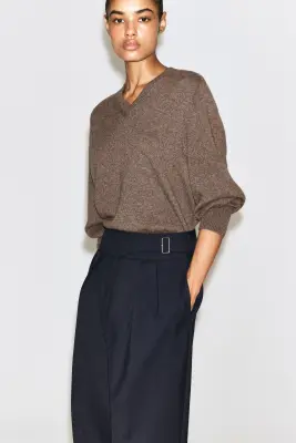 PANTALON BARREL À CEINTURE DE SMOKING - BLEU MARINE — photo 2