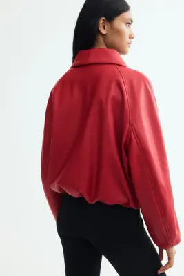 Veste en tissu enduit avec col châle - Rouge vif — photo 3