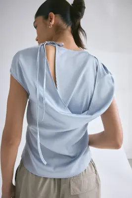 Top découpé en satin - Bleu ancien — photo 2