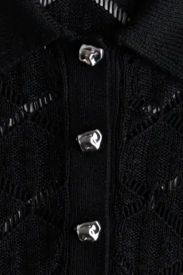 Polo façon crochet - Noir — photo 3