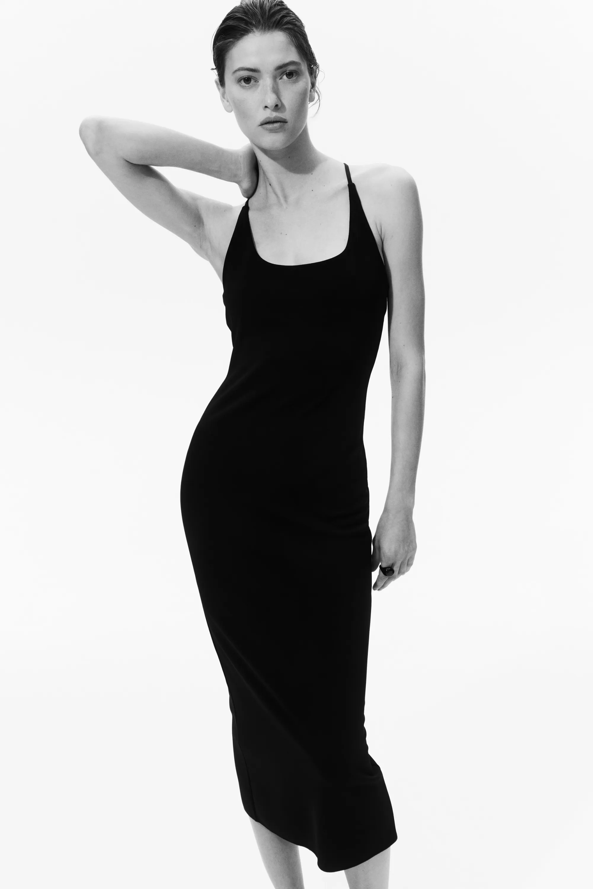 Robe midi à encolure dégagée - Noir