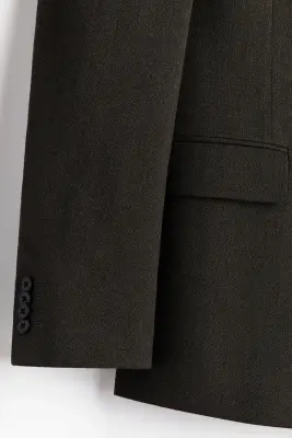 Veste croisée Regular Fit en laine mélangée - Vert kaki foncé — photo 2