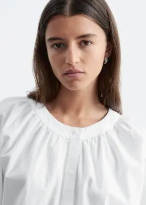 Blouse froncée en coton - Blanc — photo 2