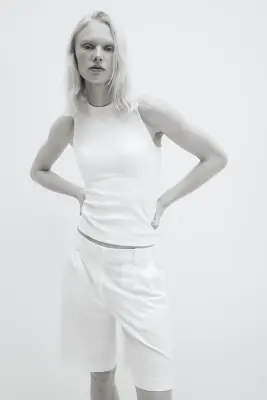 Débardeur côtelé Cooling Slim Fit - Blanc — photo 1