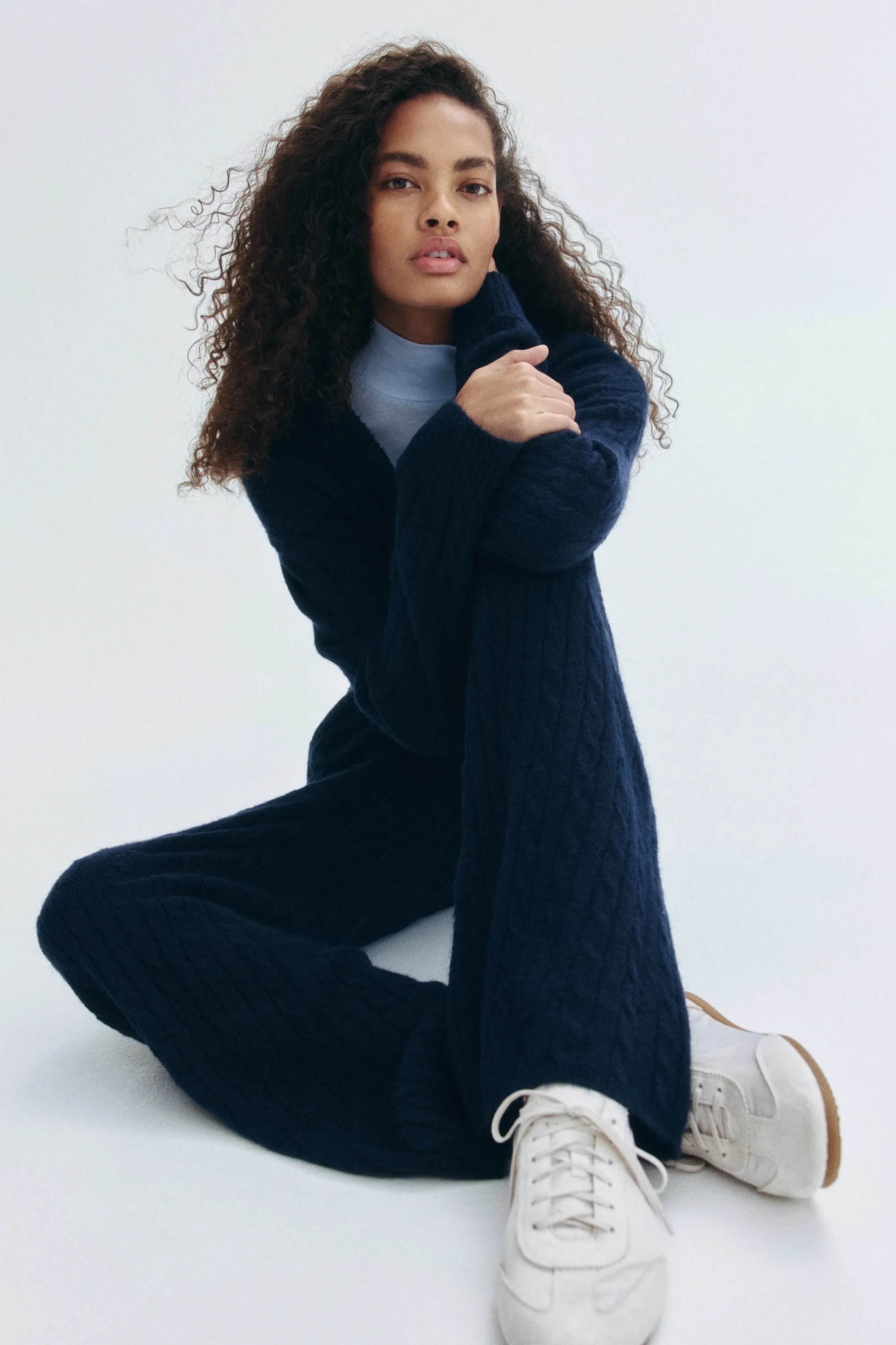 Pantalon en maille torsadée - Bleu marine