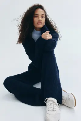 Pantalon en maille torsadée - Bleu marine — photo 1