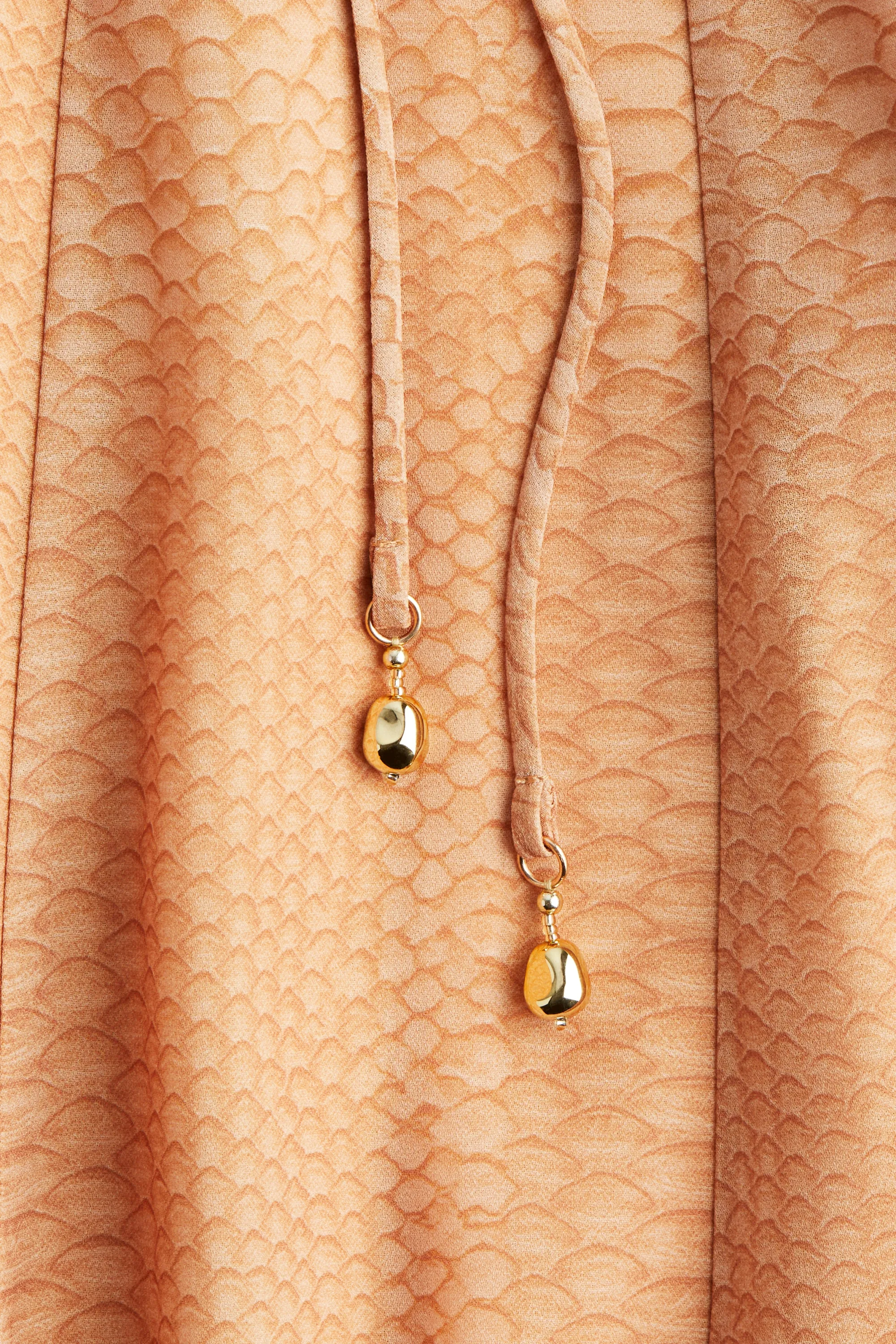 Robe à bretelles fines en mousseline - Beige/motif peau de serpent