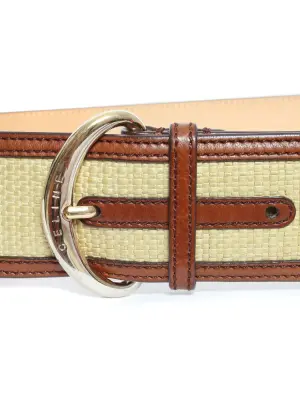 Ceinture large en cuir marron et raffia beige Prix boutique 450€ Taille L — photo 4