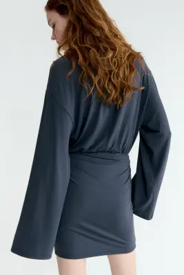 Robe à manches longues en jersey - Bleu foncé — photo 3