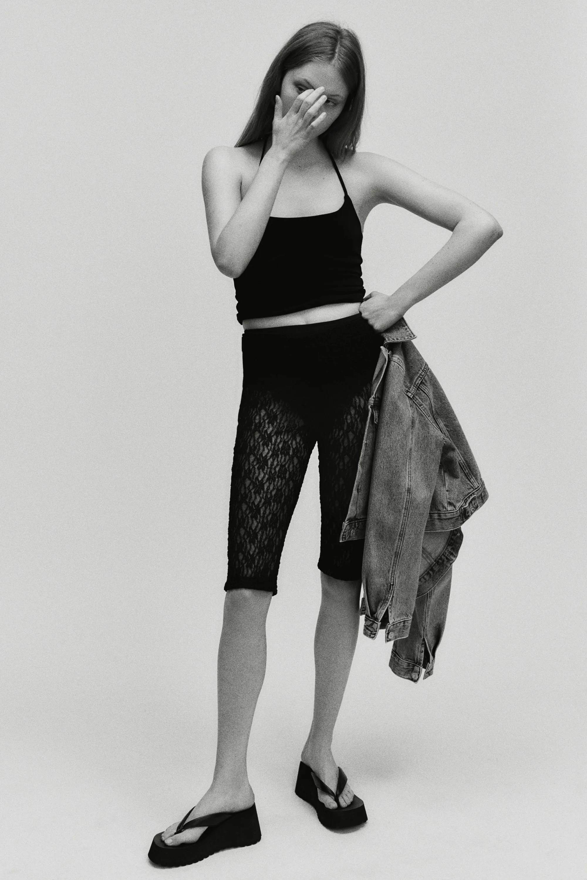 Pantalon Capri avec dentelle - Noir