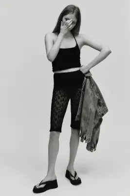 Pantalon Capri avec dentelle - Noir — photo 1