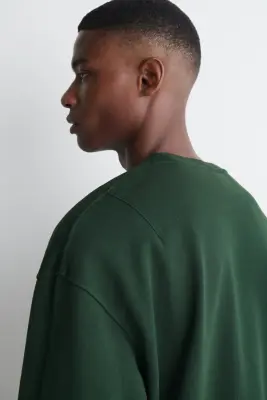 SWEAT EN COTON DÉLAVÉ - VERT FONCÉ — photo 3