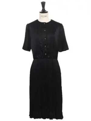 Robe manches courtes en soie noire boutons bijoux dorés Prix boutique 4200€ Taille XS — photo 1