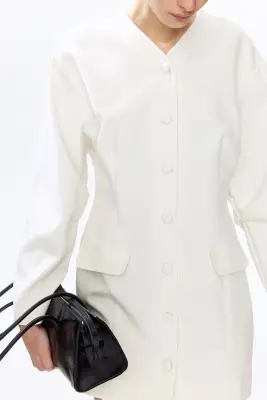 Robe blazer à encolure en V - Blanc — photo 3