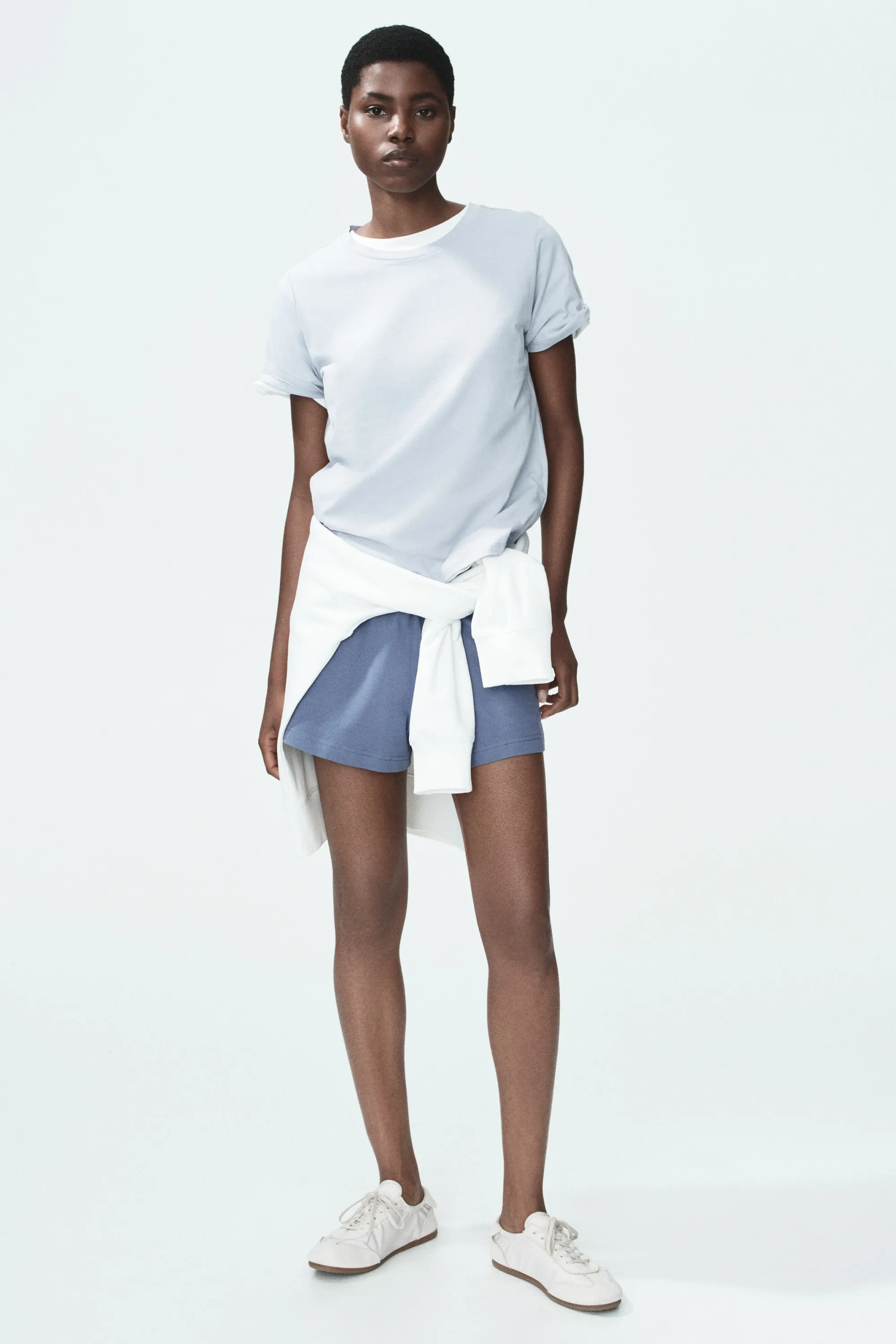 Short en jersey avec taille élastique - Bleu ancien