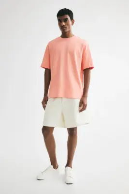 T-shirt Loose Fit en interlock - Rose corail — photo 1