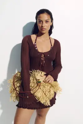 Robe de plage en maille côtelée - Marron foncé — photo 1