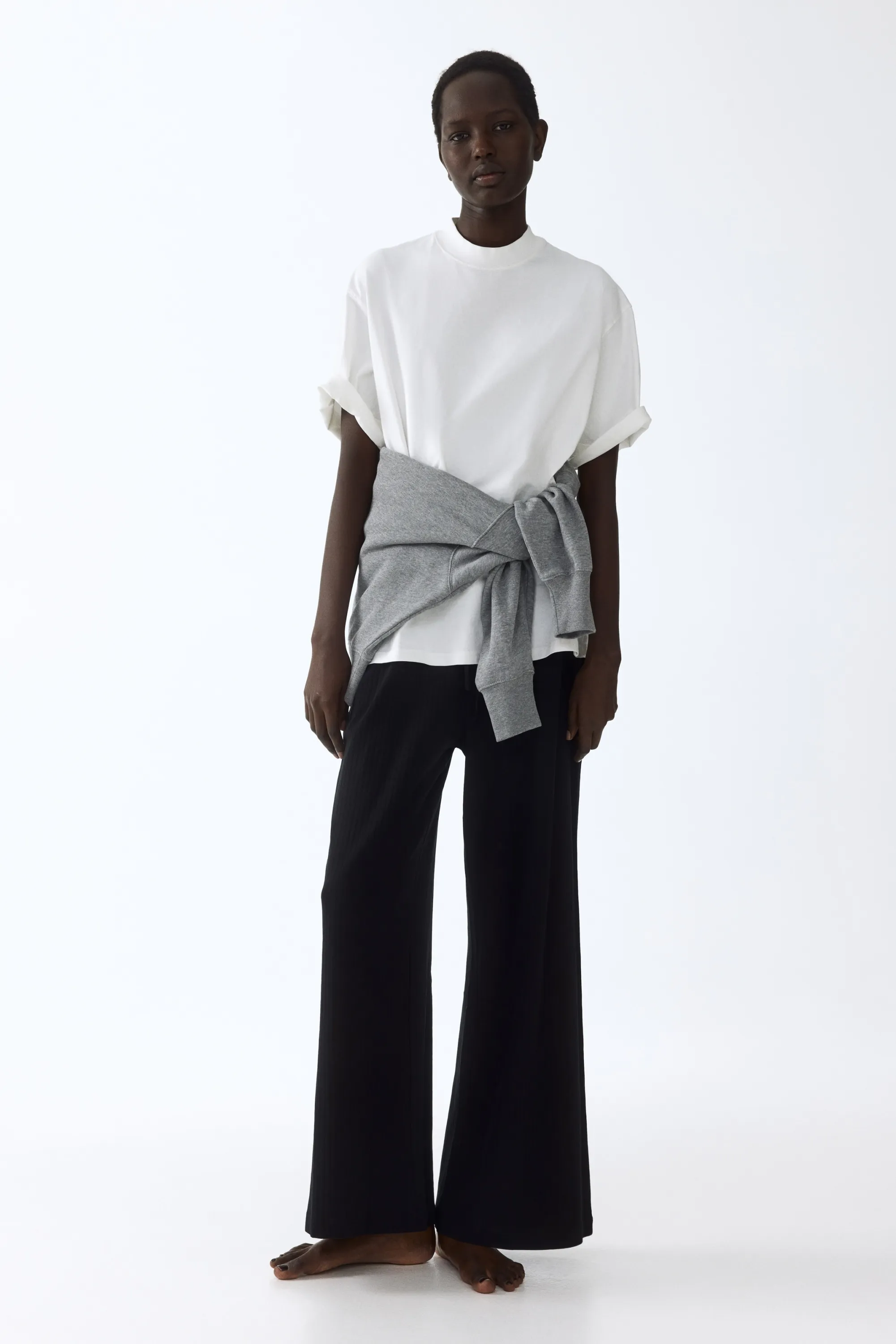 Pantalon côtelé avec cordon de serrage - Noir
