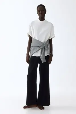 Pantalon côtelé avec cordon de serrage - Noir — photo 1