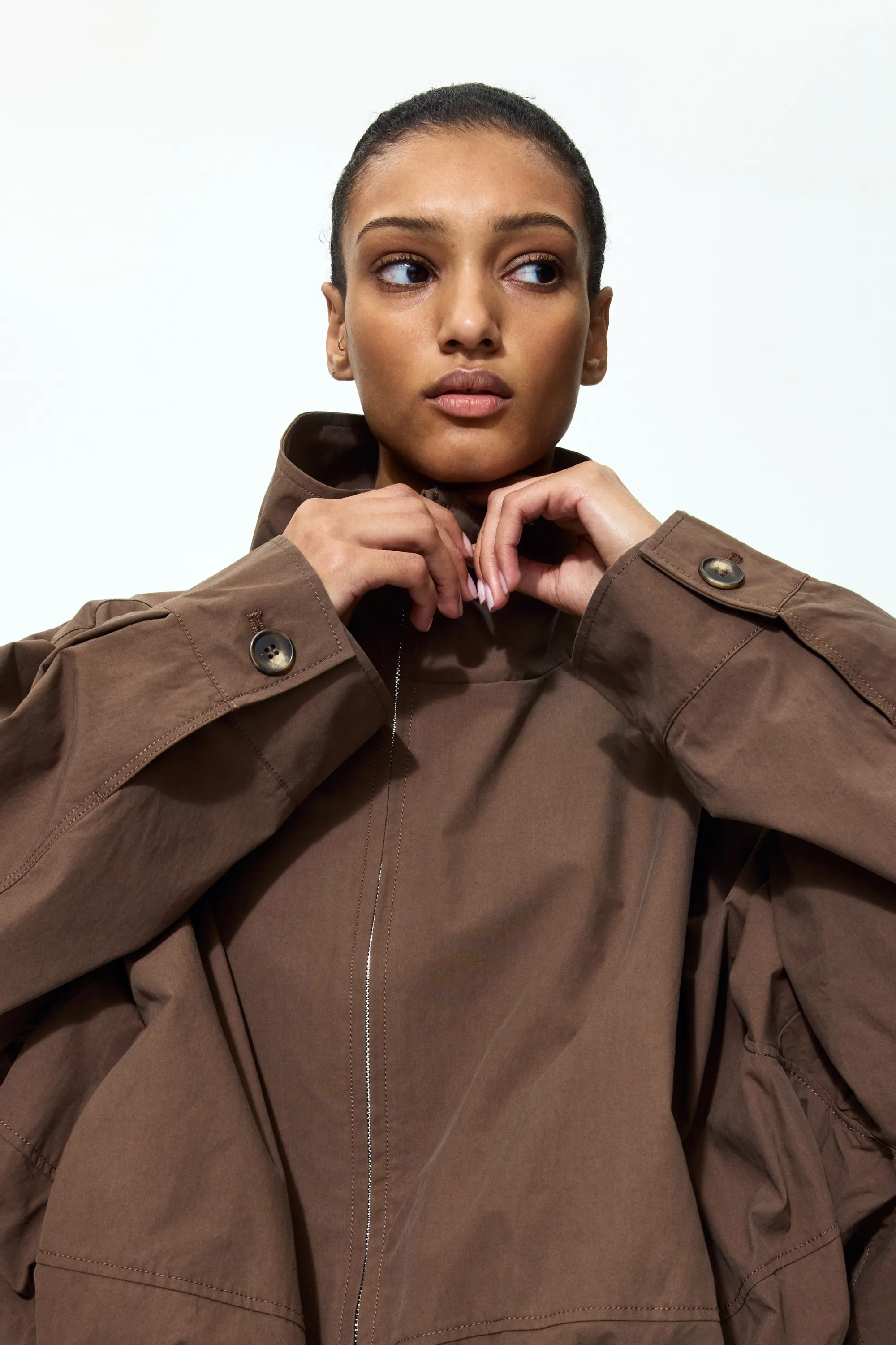Veste en coton avec base à effet boule - Marron