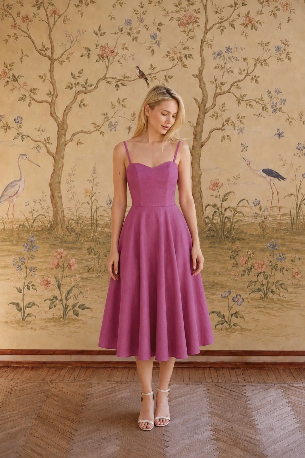 Bardot Linen Dress - Mauve pink