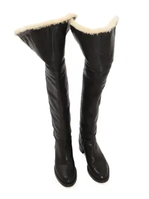 Bottes shearling cuissardes plates en cuir noir Prix Boutique 1600€ Taille 40 — photo 2