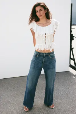 Blouse volantée avec broderie anglaise - Blanc — photo 1