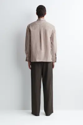 CHEMISE RAYÉE STRUCTURÉE EN COTON ET SOIE - MAUVE / CHOCOLAT / RAYURES — photo 4