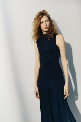 Robe en jersey à effet drapé - Bleu marine — photo 1