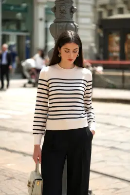 Kaia Merino Wool Top - Black with white — photo 4