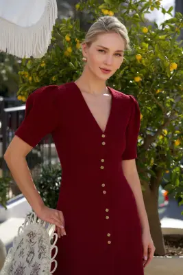 Matilda Cotton Tweed Dress - Bordeaux — photo 3