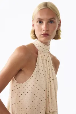Top à étages avec détail à nouer - Beige clair/pois — photo 2