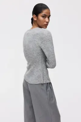 Gilet péplum en maille côtelée - Gris clair chiné — photo 2