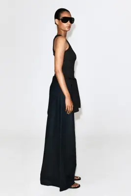 PANTALON LARGE EN LIN - BLEU MARINE — photo 3