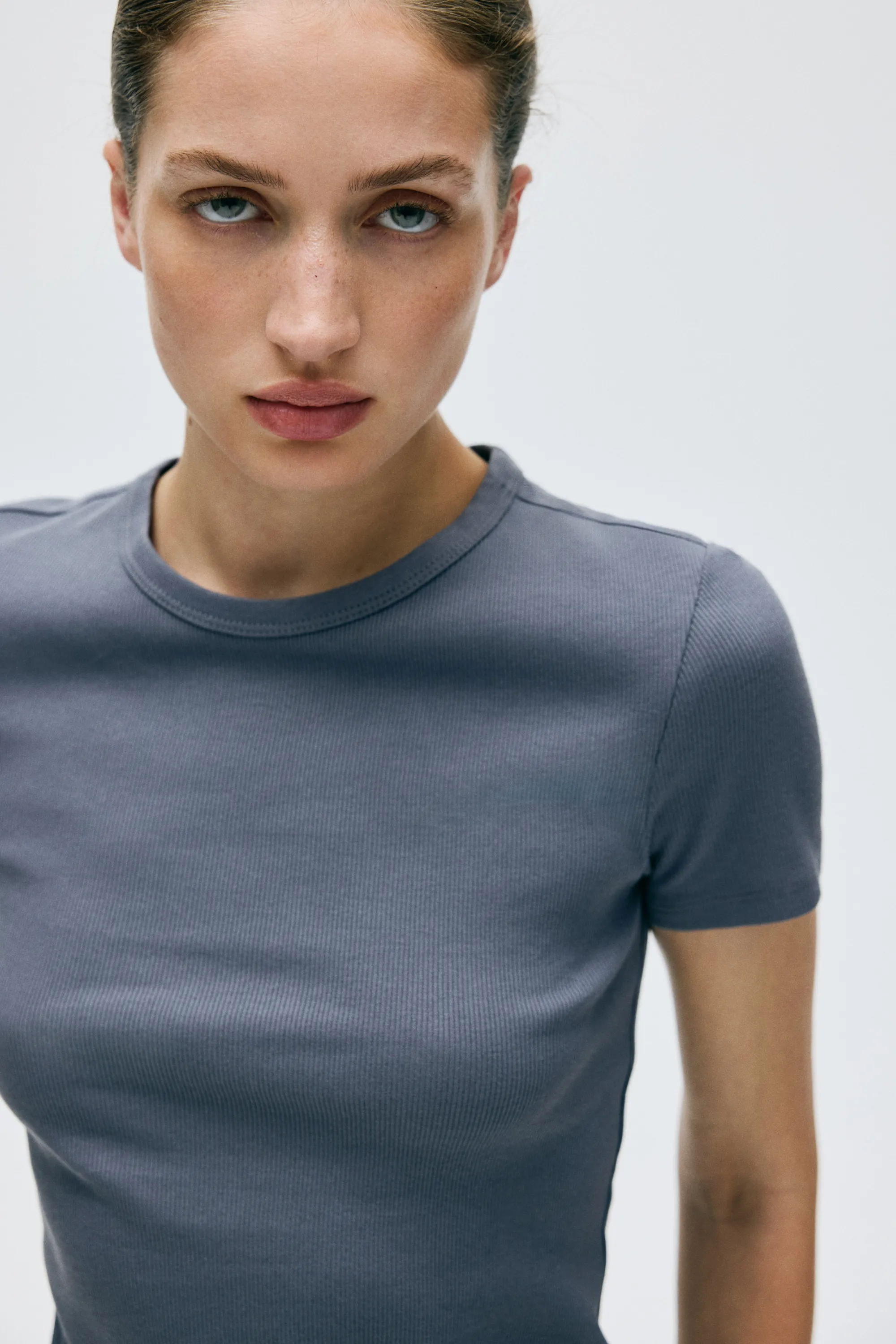 T-shirt côtelé - Gris foncé