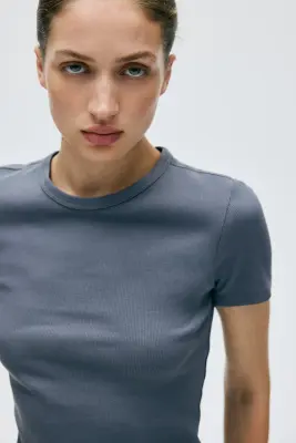 T-shirt côtelé - Gris foncé — photo 1