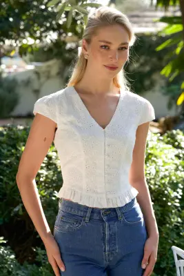 Gina Cotton Blouse - White embroidery — photo 1